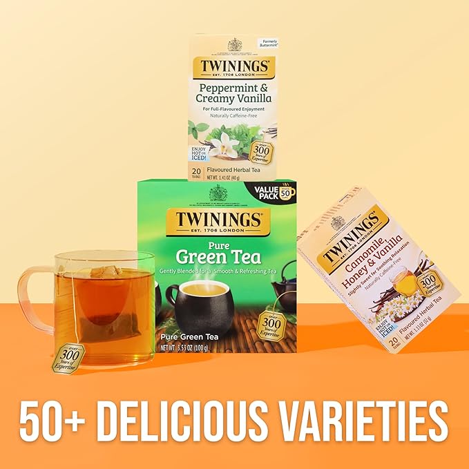 Twinings Peppermint & Creamy Vanilla Herbal Tea Individually Wrapped Bags, 20 Count (Pack of 6)