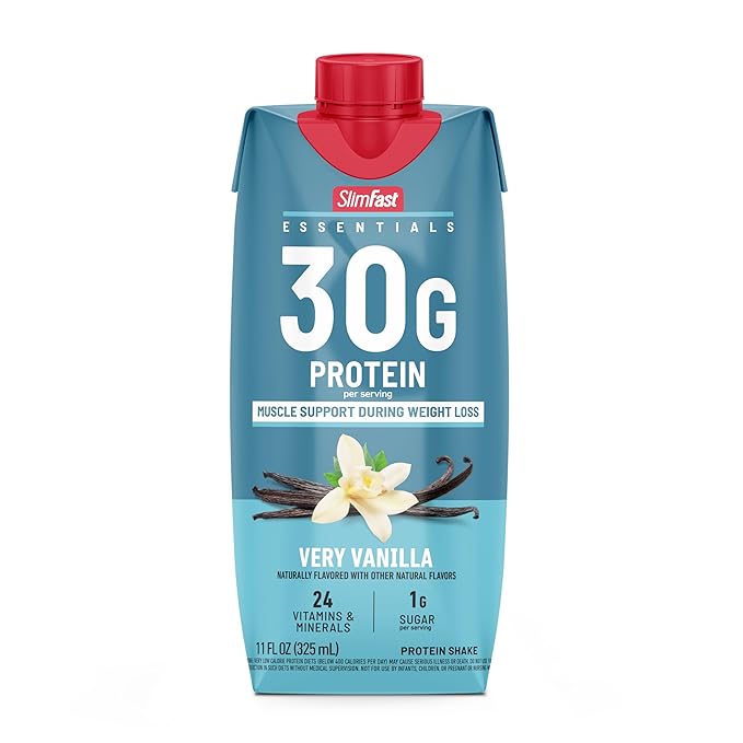 SlimFast Essentials 30g Vanilla Protein Shake, Protein Shakes Ready to Drink, Muscle Support, 1g