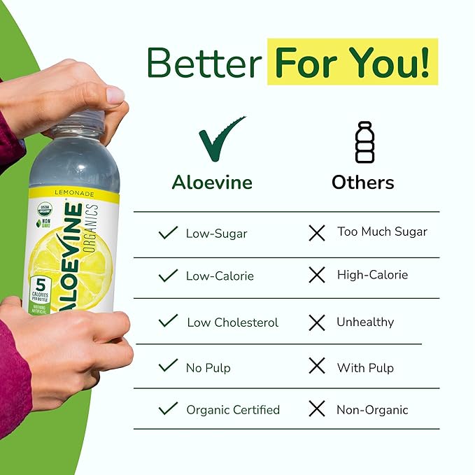 Aloe Vera Juice, No-Pulp Organic Aloe Vera Drink, Healthy Juice with Aloe Powder and Lemon Juice, 5