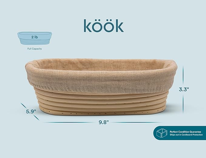 Kook Banneton Bread Proofing Set, Artisan Sourdough Bread Making Kit, 9.8 Inch Rattan Baskets and
