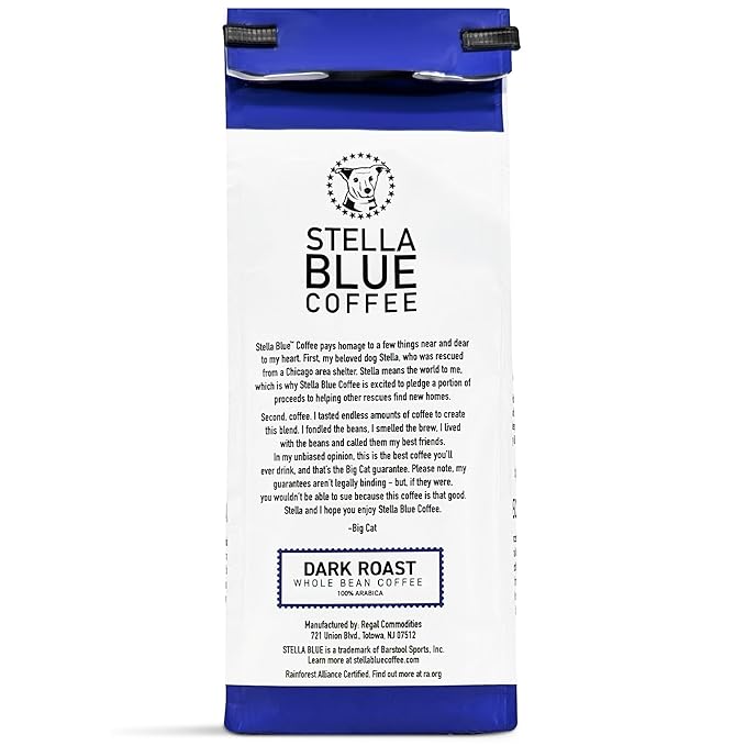 Stella Blue Whole Bean Coffee, Electric Avenue Blend, Dark Roast, Toffee, Dark Chocolate & Subtle