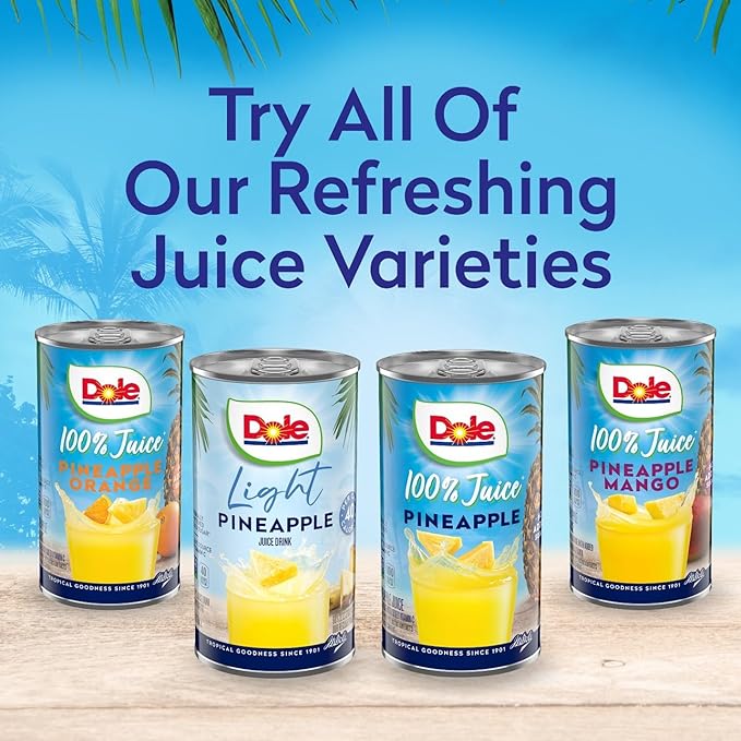 Dole 100% Pineapple Juice - Dole Canned Juice - No Sugar Added - 46 fl oz Cans - 6 Pack