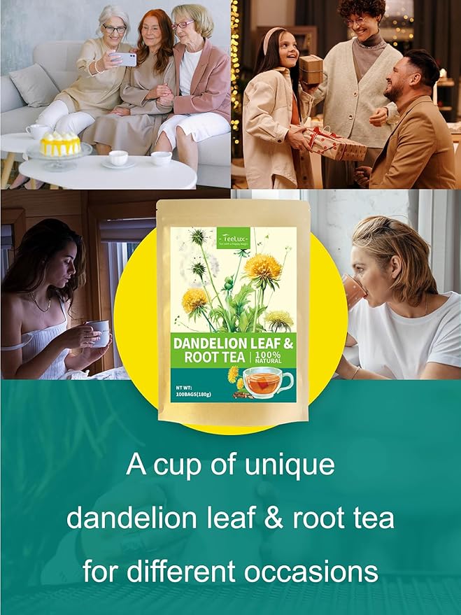 TeeLux Dandelion Leaf & Root Tea Bags, Natural Roasted Dandelion Root with Fresh Dandelion Leaf