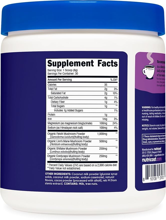 Nutricost Nutrizen PM Unwind Adaptogenic Mushroom Drink (Mocha Flavored) 30 Servings - Includes