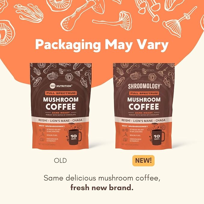 360 Nutrition Instant Mushroom Coffee with Reishi, Lion?™s Mane, Chaga Superfood Mushrooms for