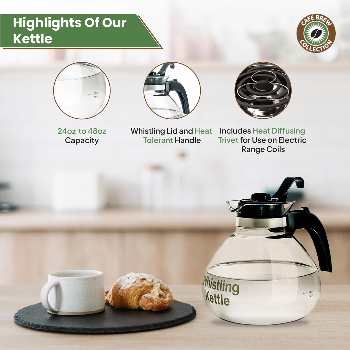 Café Brew Glass Tea Kettle, 12 Cup