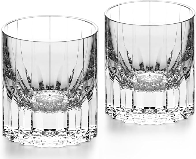 KAMMAK Crystal Whiskey Glasses Set of 2, 7.27oz Old Fashioned Glasses Stemless, Hand Blown White