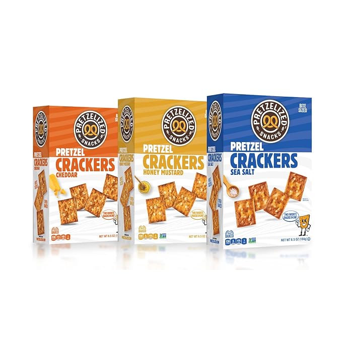 PRETZELIZED Snacks PRETZELIZED Pretzel Crackers, Cheddar Flavored, 6.5oz Box (Pack of 12)