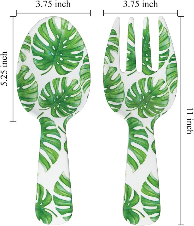 UPware Monstera Melamine Salad Servers, Serving Utensil Set, Includes Serving Fork and Spoon for