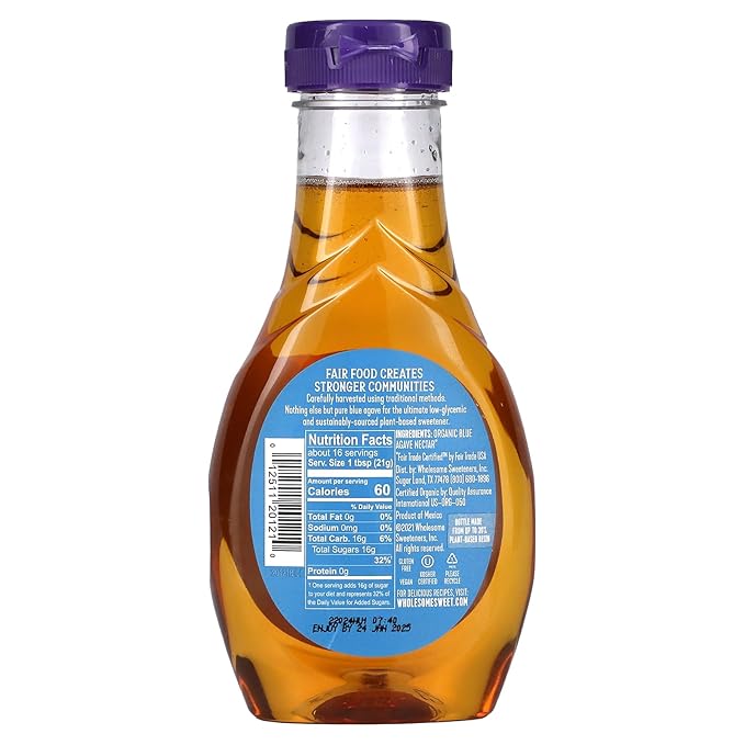 Wholesome Sweeteners 11.75-Ounce Organic Blue Agave Nectar, Fair Trade, 100% Pure, Non GMO, Gluten