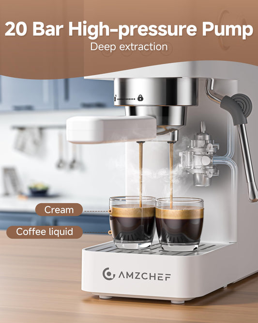 AMZCHEF Compact Espresso Machine 20 Bar, Americano, Latte & Cappuccino