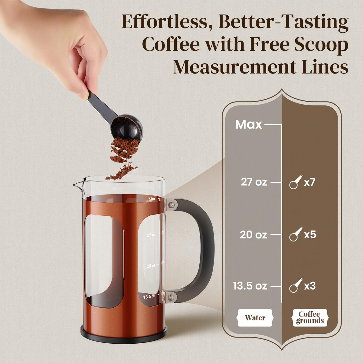 Veken French Press Coffee Maker,No Plastic Touching Cafe,34oz 1L Cafetera