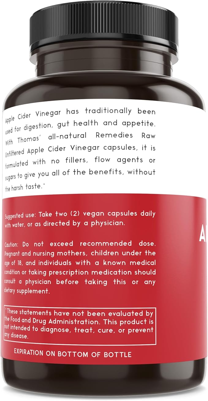 Thomas' all-natural Remedies Apple Cider Vinegar with The Mother, Raw & Unfiltered ACV Pills for
