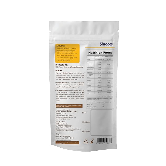 SHROOTS Dehydrated Bathua Leaves Flakes Pure Vegetarian Gluten-Free No Added Salt Easy Cooking