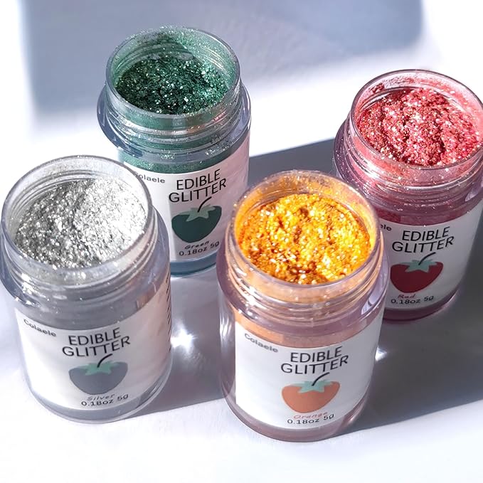 Silver Edible Glitter Glimmer Powder for Cakes Drinks - Colaele 5 grams Food Grade Luster Dust