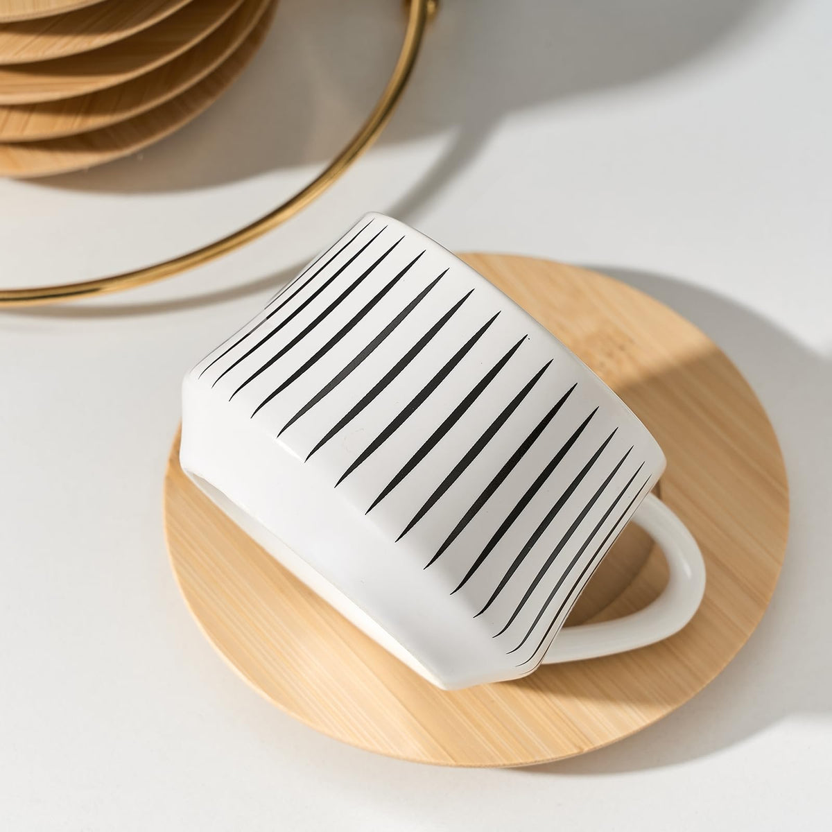 LUKA Ceramic Coffee Espresso Cups with Saucers Set with Metal Holder, 4.4 oz Porcelain Demitasse