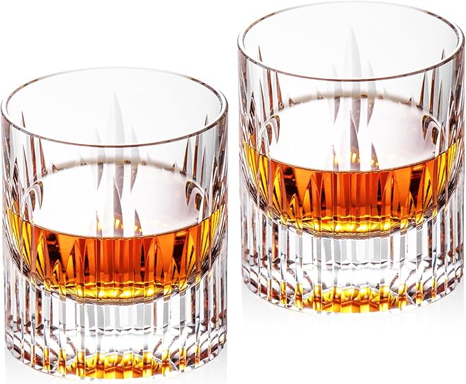 KAMMAK Crystal Whiskey Glasses Set of 2, Luxury 7.44oz Old Fashioned Glasses Stemless, Hand Blown