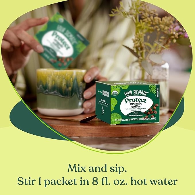 Organic Instant Coffee Powder by Four Sigmatic | Arabica Instant Coffee Singles with Cordyceps