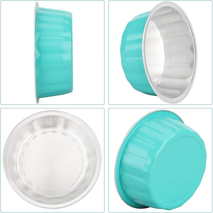 Beasea 8 oz 50 Pack Disposable Ramekins with Lids, Aluminum Cups for Baking Elegant Blue Aluminum