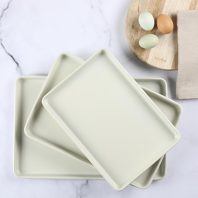 Martha Stewart Gallen 3-Piece Cookie Sheet Set ??13", 15", 17" Baking Pans, Ceramic Nonstick