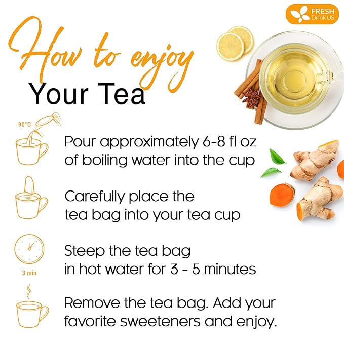 FreshDrinkUS, Premium 75 Turmeric Cinnamon Tea Bags, 100% Natural, Blend of Turmeric, and Cinnamon.