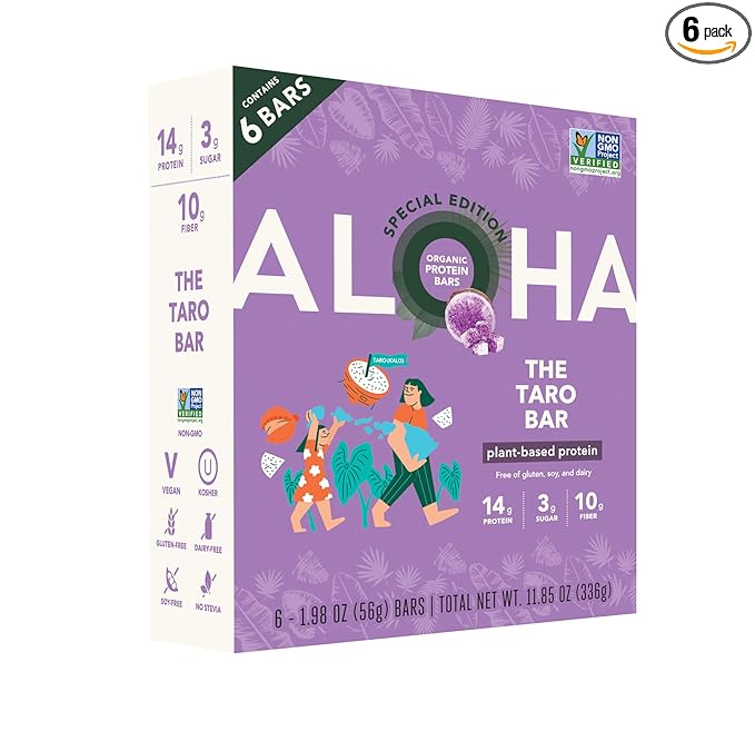 ALOHA Organic Plant Based Protein Bars | The Taro Bar - Special Edition | 6 Count, 1.98oz Bars |