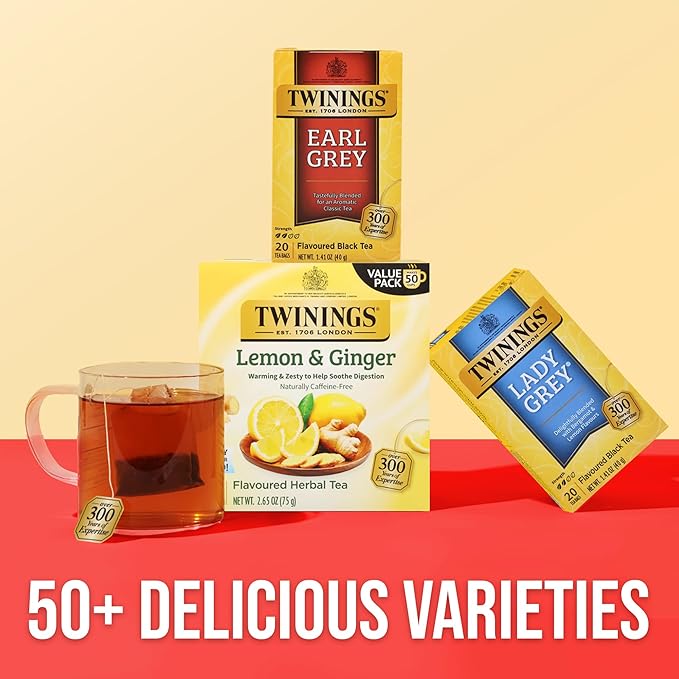 Twinings Earl Grey Black Tea Individually Wrapped Bags, 20 Count (Pack of 6), Flavoured with Citrus