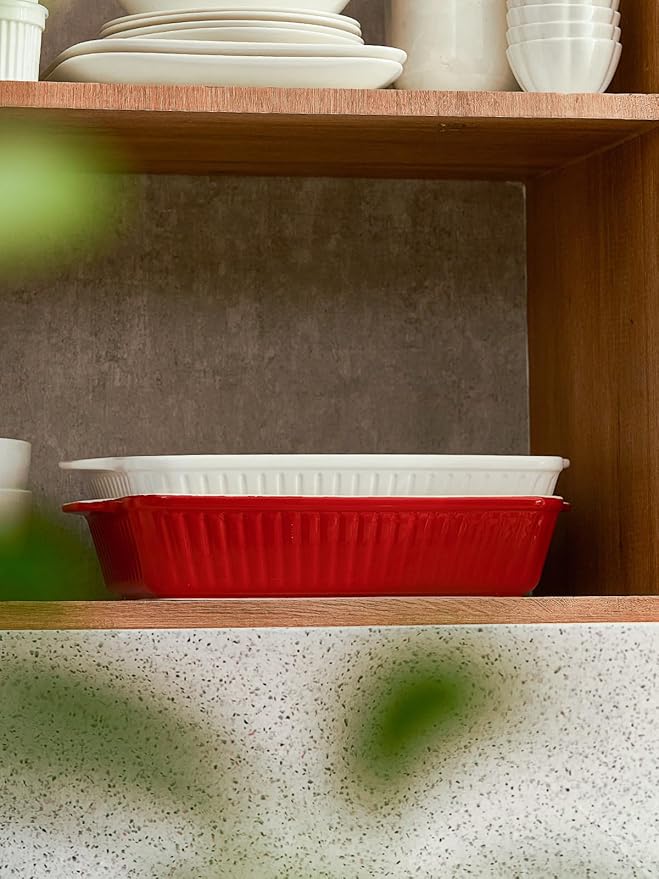 DOWAN 9x13-inch Deep Casserole Baking Dish for Lasagna, 135 oz Ceramic Pan with Handles, Oven Safe