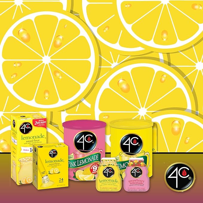 4C Powder Drink Stix, Lemonade 500 Count, Bulk Buy, Singles Stix, On the Go, Refreshing Water