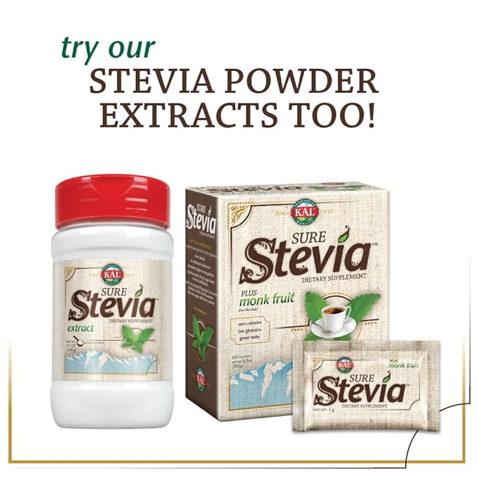 KAL Sure Stevia Extract Zero Calorie Sweetener, Low Carb, Plant Based Liquid Stevia Drops, Great