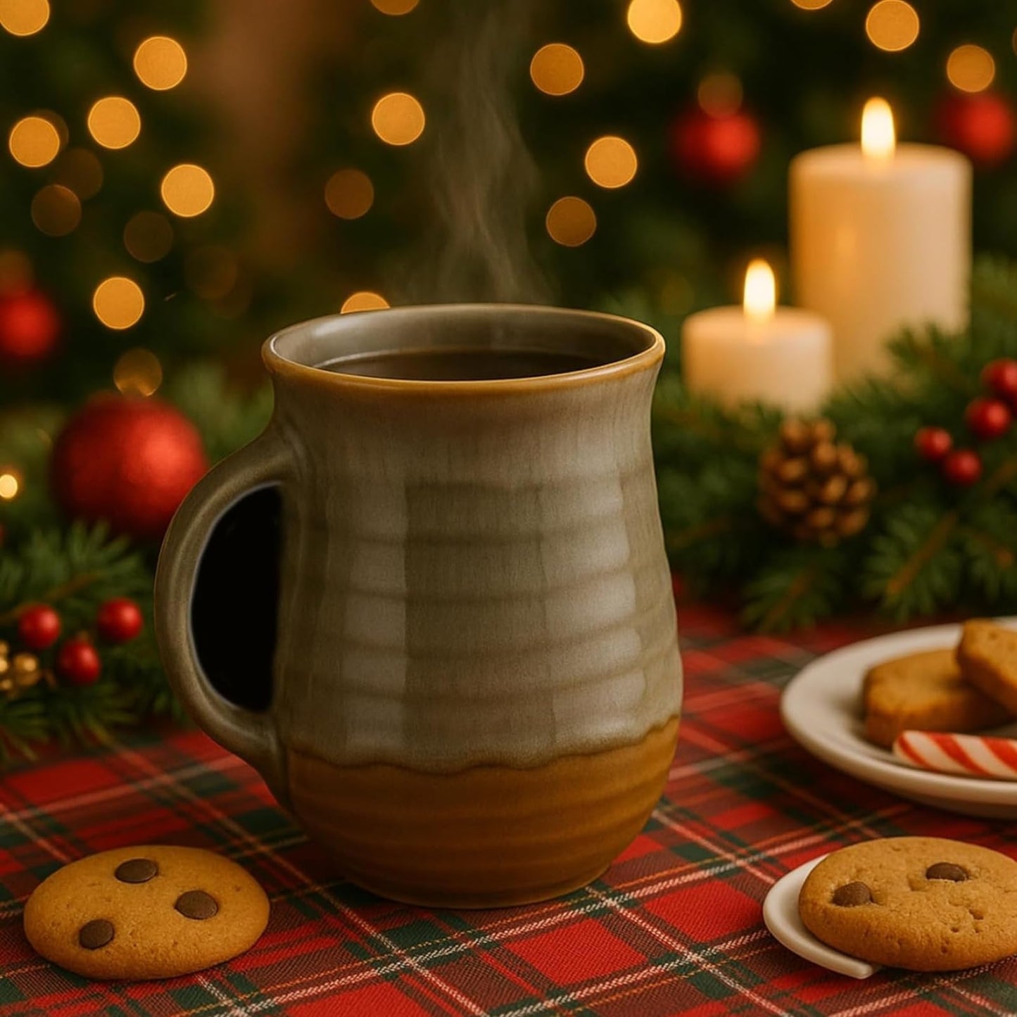 Hand Warmer Mug, Handmade Pottery Ceramic and Hand Painted - The Contoured Pocket will Hold Warmth