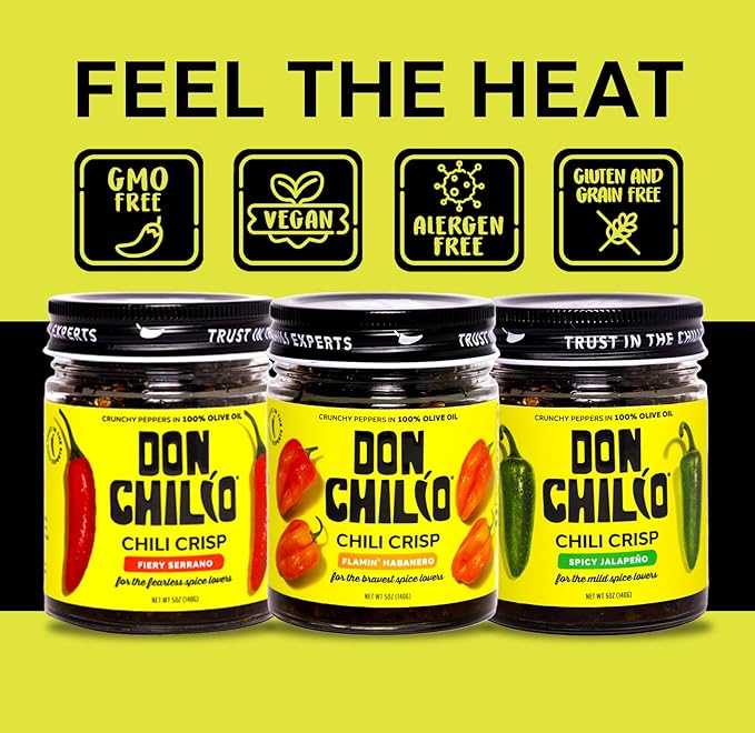 Don Chilio Mexican Chile Crisp Variety Bundle, 5 oz., 3 Pack – Crunchy Sliced Habanero, Jalapenos &