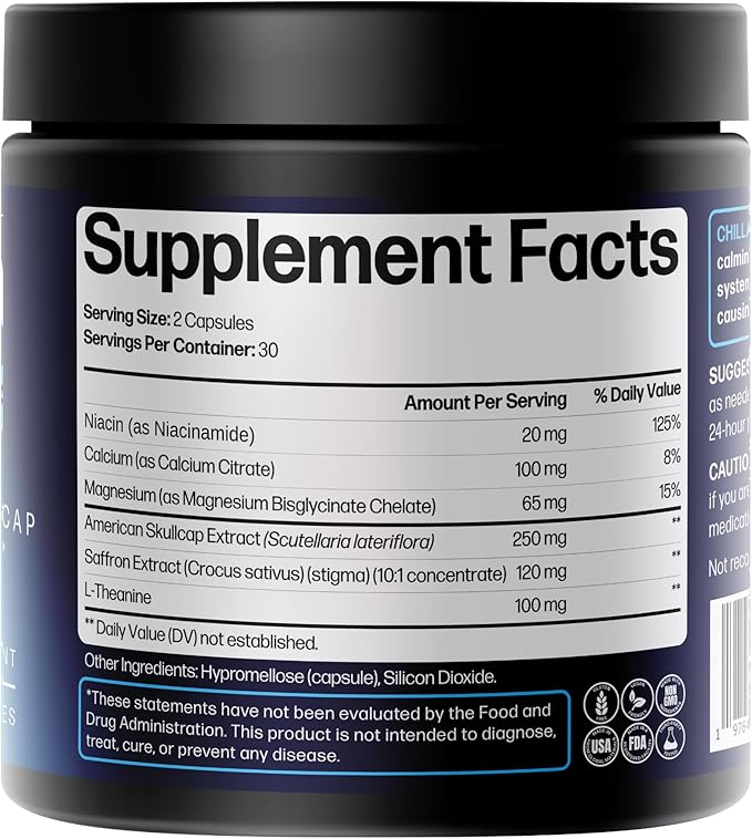 Life Happns Chillax, Calm Support Supplement, L Theanine, Magnesium, GABA and Saffron Supplements