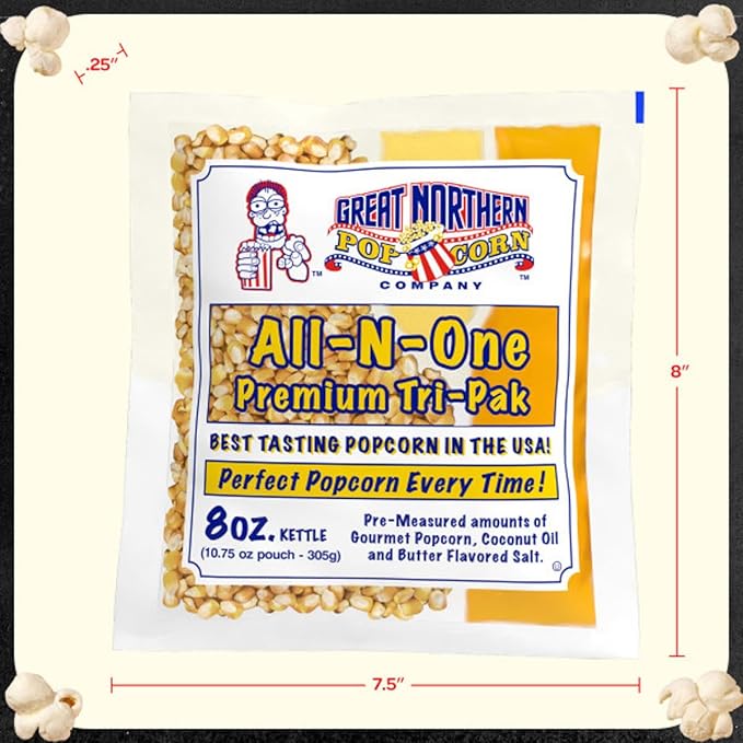 Movie Theater Style 12-Count Popcorn Packs - Pre-Measured 8-Ounce All-in-One Kernel, Salt, Oil