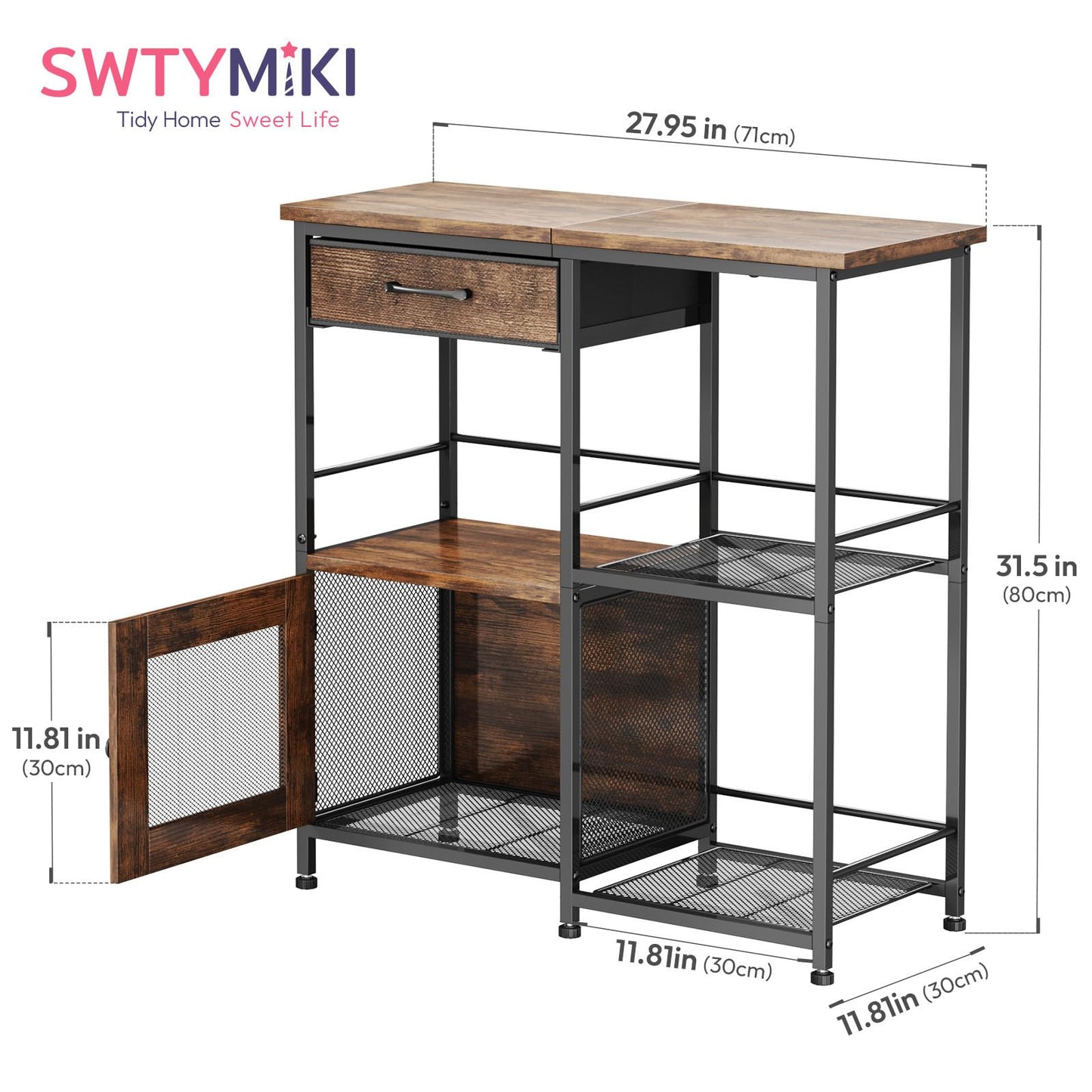 SWTYMIKI Coffee Bar Cabinet for Home - Farmhouse Coffee Stand Station Multi-Purpose Buffet