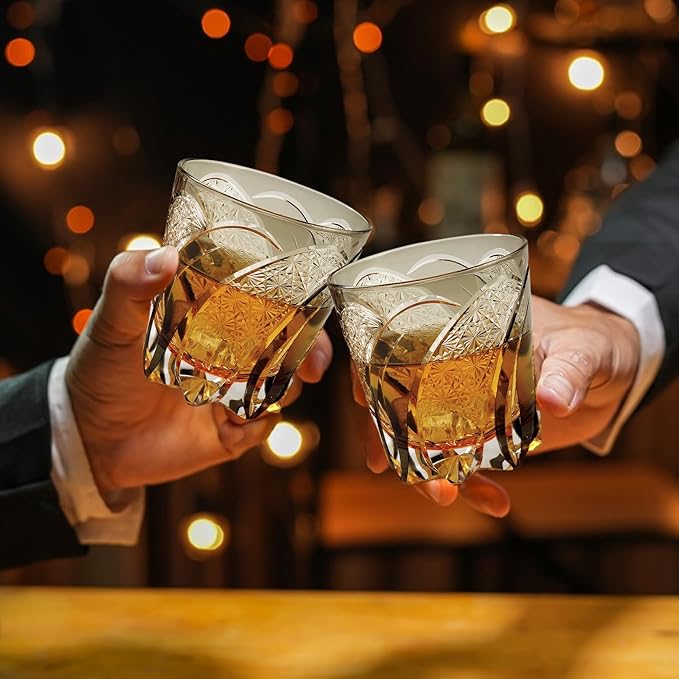 Old Fashioned Whiskey Glasses Edo Kiriko Whisky Glass - 11 Oz Hand Cut Wineware For Scotch