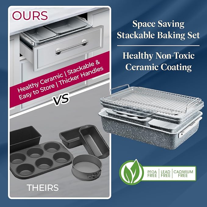 Bakken 8-Piece Stackable Bakeware Set - Ceramic Non-Stick Coating, Baking Sheets, Assorted Baking