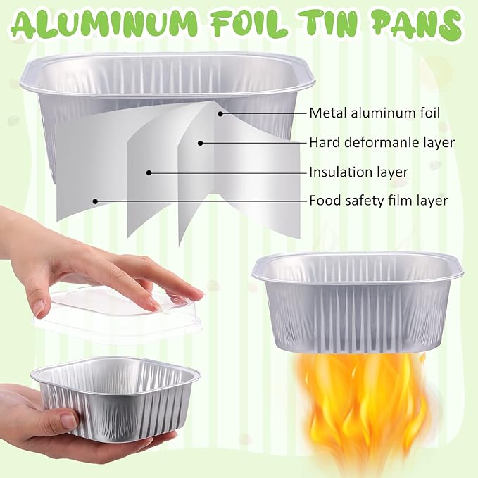 Aoriher 300 Pieces 10 oz Mini Cake Pans with Lids, Aluminum Foil Baking Cups, Square Disposable