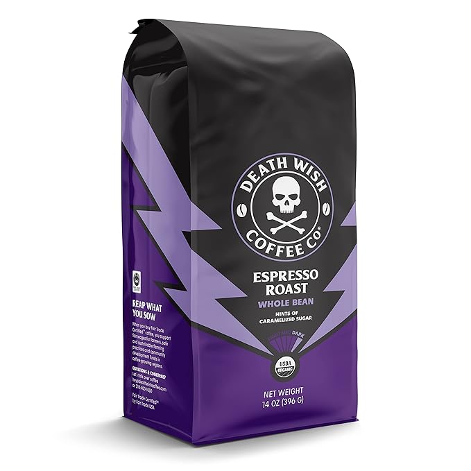 Death Wish Coffee, Whole Bean Espresso Roast - Organic, Fair Trade, Arabica and Robusta Coffee