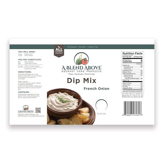 A Blend Above French Onion Dip Mix, 1oz, (3 Pack), Gluten-Free, No MSG, All Natural, No