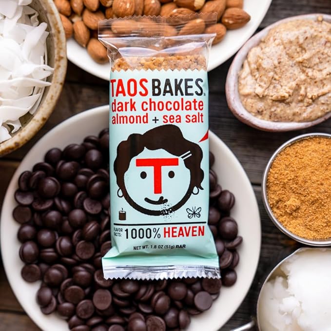 Taos Bakes - Snack Bars - Dark Chocolate Almond + Sea Salt - Protein Bars - 8g of Protein, High