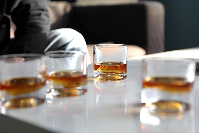 American Peaks Heavy Crystal Whiskey Glasses Gift Set of 4, Thick Freezable Bourbon Glass 1lb Each