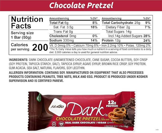 NuGo Dark Variety - Pretzel with Sea Salt 12 Bars & Peanut Butter Cup 12 Bars, 12g Protein Bar