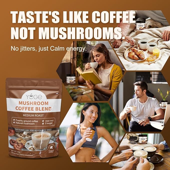 Mushroom Coffee, Organic 6 Mushrooms with Cordyceps, Reish, King Trumpet, Shitake, Turkey Tail