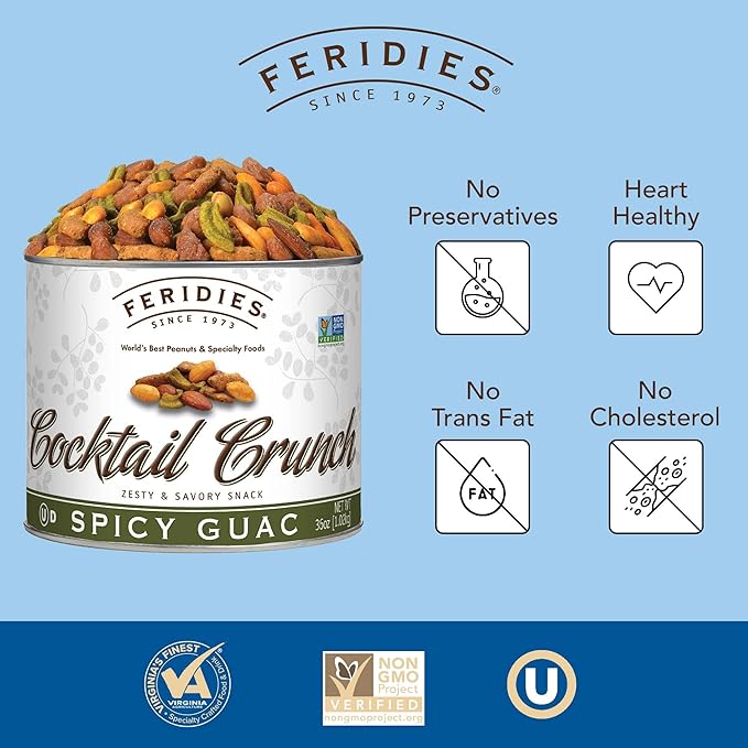 FERIDIES Gourmet Cocktail Crunch Spicy Guac Snack Mix for Adults with Tangy Buffalo and Guacamole