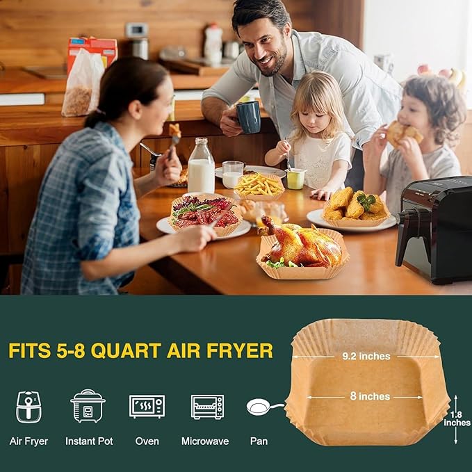 Air Fryer Disposable Paper Liners Square, Non-Stick Parchment, AirFryer Accessories for Baking