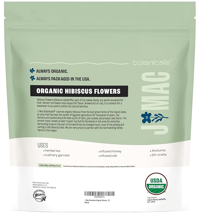 J MAC BOTANICALS Certified Organic Hibiscus Flower (2 Pounds), Hibiscus Tea, Cut & Sifted Flowers