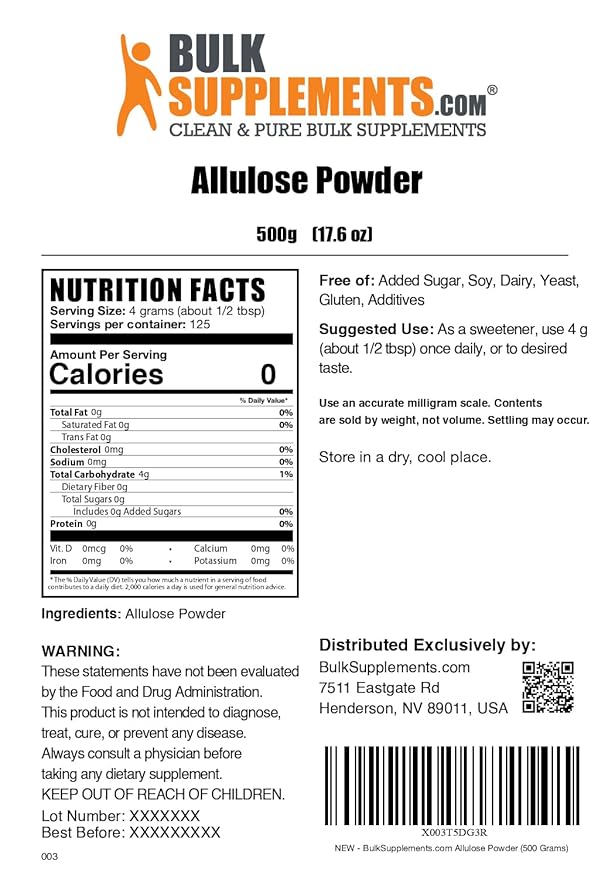 BulkSupplements.com Allulose Powder - Allulose Sweetener, Sugar Substitutes for Baking, Sugar