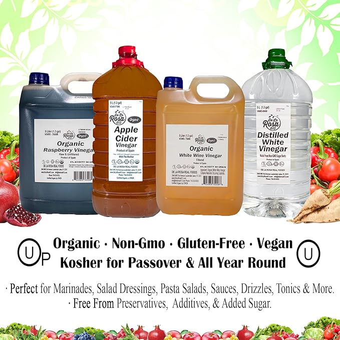 De La Rosa Organic White Wine Vinegar, Aged in Spanish Wood Barrels, Vegan, Non-GMO & Gluten Free