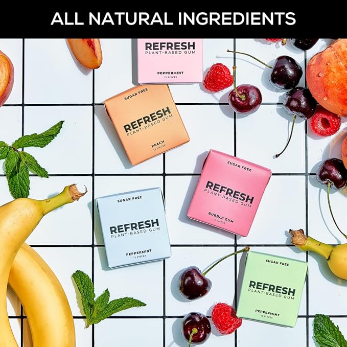 Refresh Gum, Xylitol, Natural, Sugar Free, Long Lasting, Plastic Free, Organic Ingredients, Non